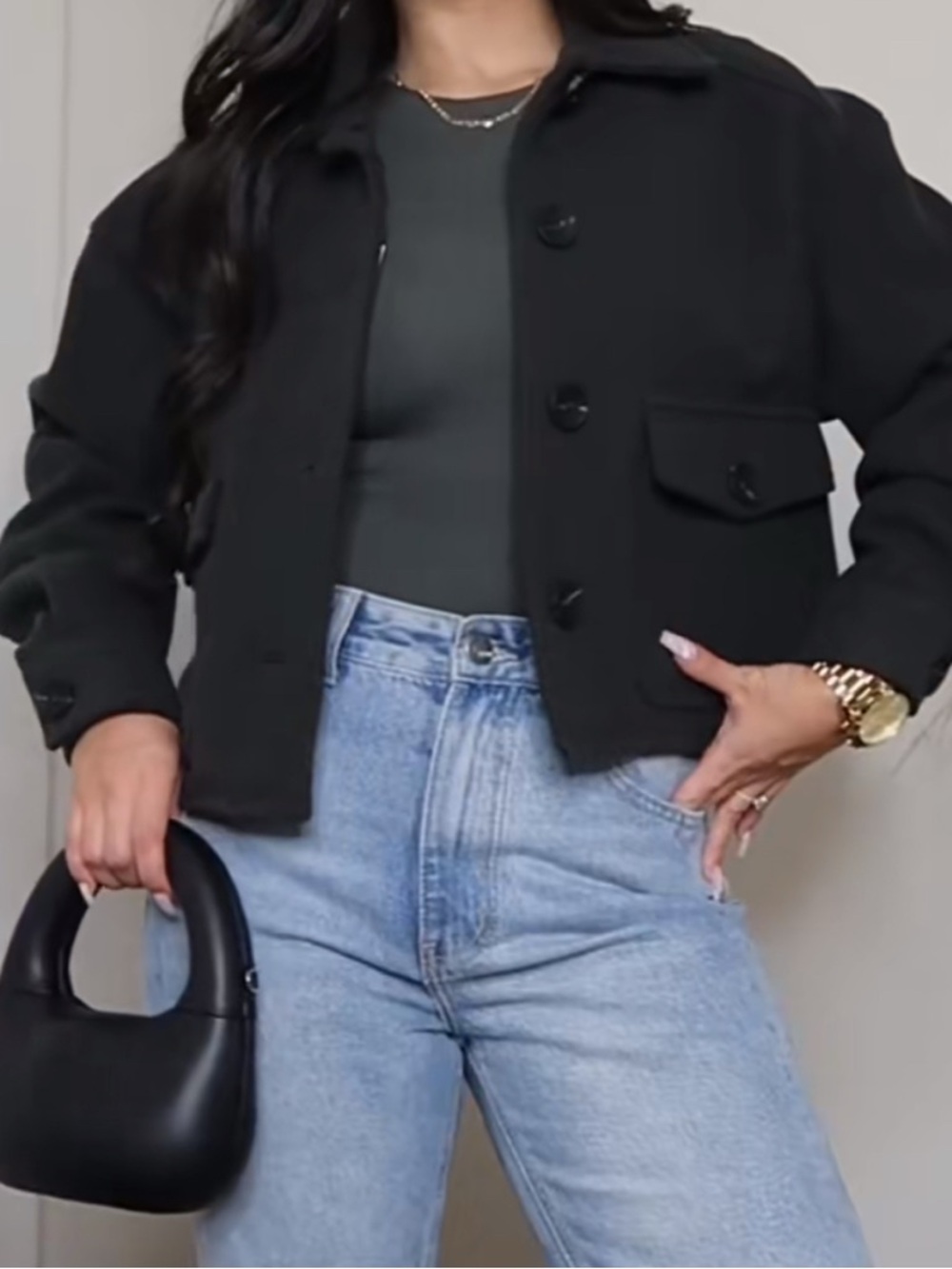 ZARA Black Boxy Button-Up Jacket